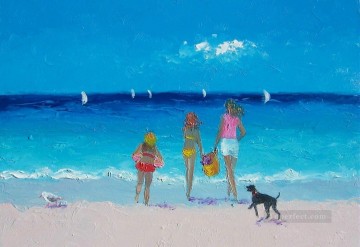 子供 Painting - 太陽が降り注ぐ日々のビーチ 子供の印象派